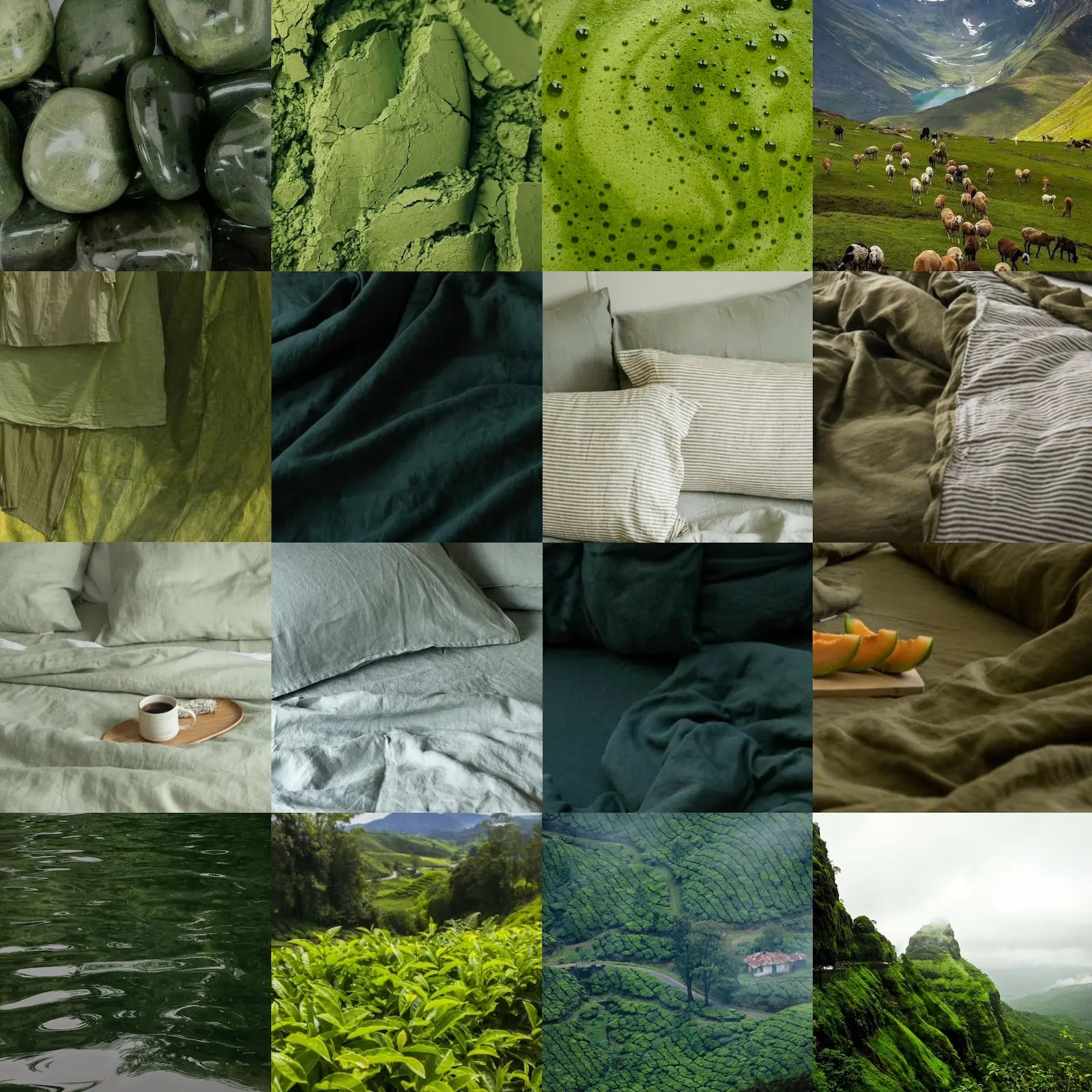 Fresh green bedding aesthetic inspired by gardens. Baagh collection by Saanjh Homes