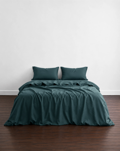300 TC 100% Cotton Fitted Bedsheet - Petrol (Shaam Sahil) — Petrol