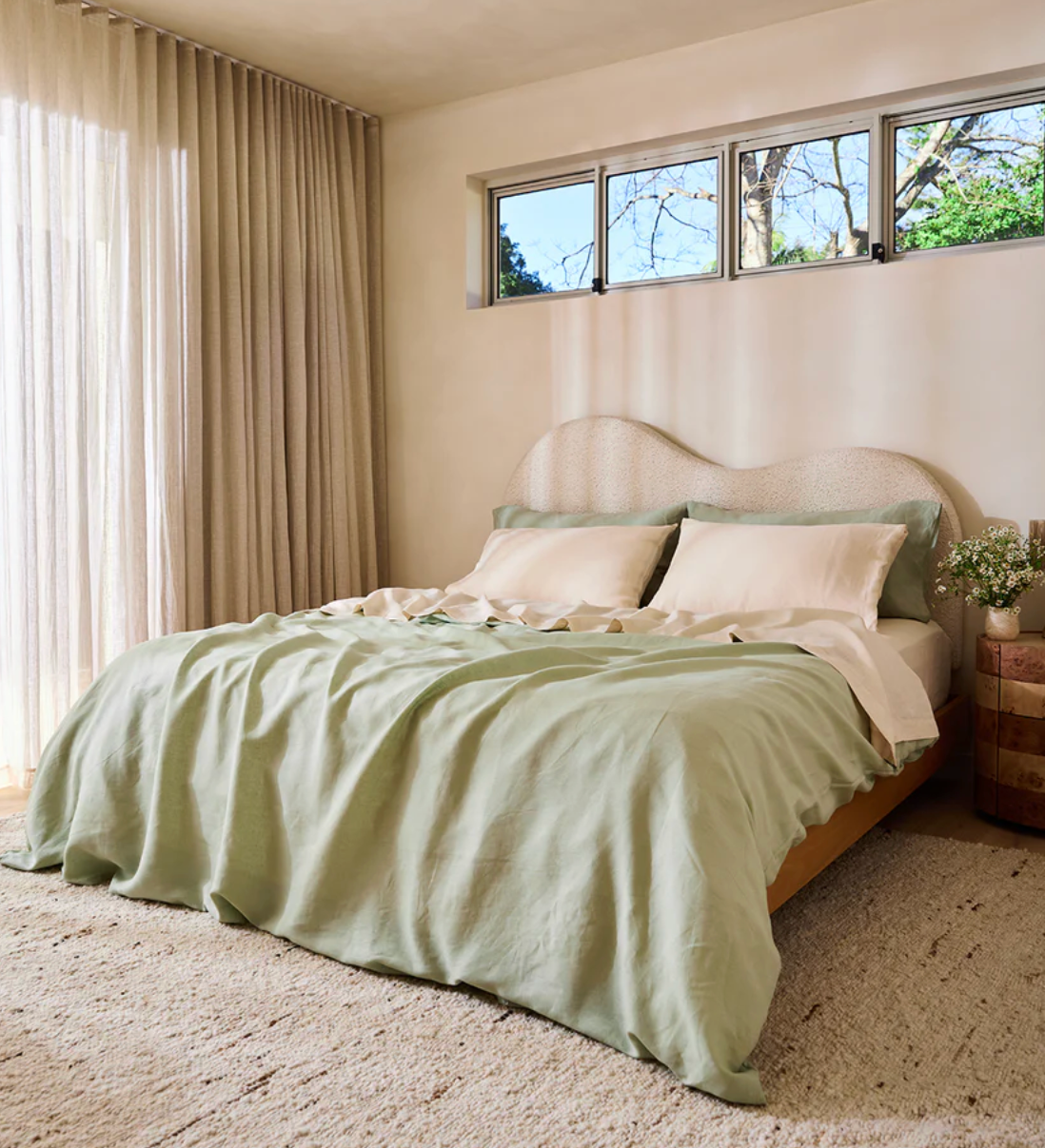 Baagh: Sage Flat Bedsheet with 2 pillowcases