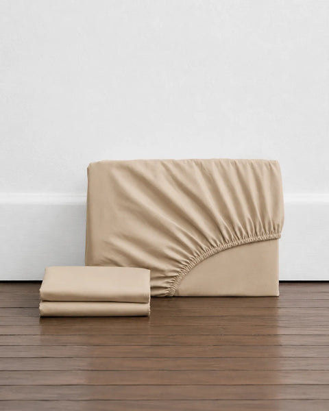 300 TC 100% Cotton Fitted Bedsheet - Toast (Aamras) — Toast